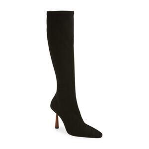 Gia Borghini Sleek Black Stretch Knee High Boots Size 8.5
